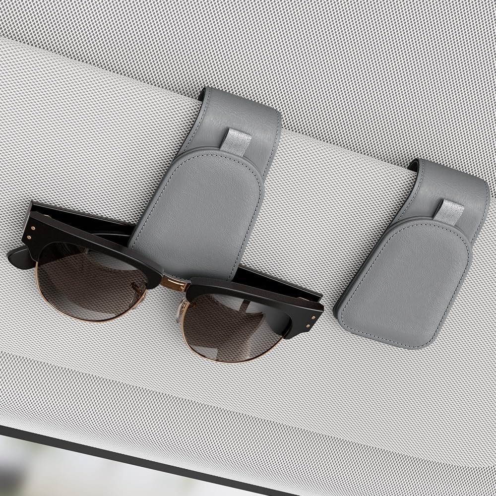 Sotfamily Sunglass Holder for Car Visor, Suede Cloth Magnetic Sunglass Organizer for Car Accessories, 2 Packs, Gray - Image 2