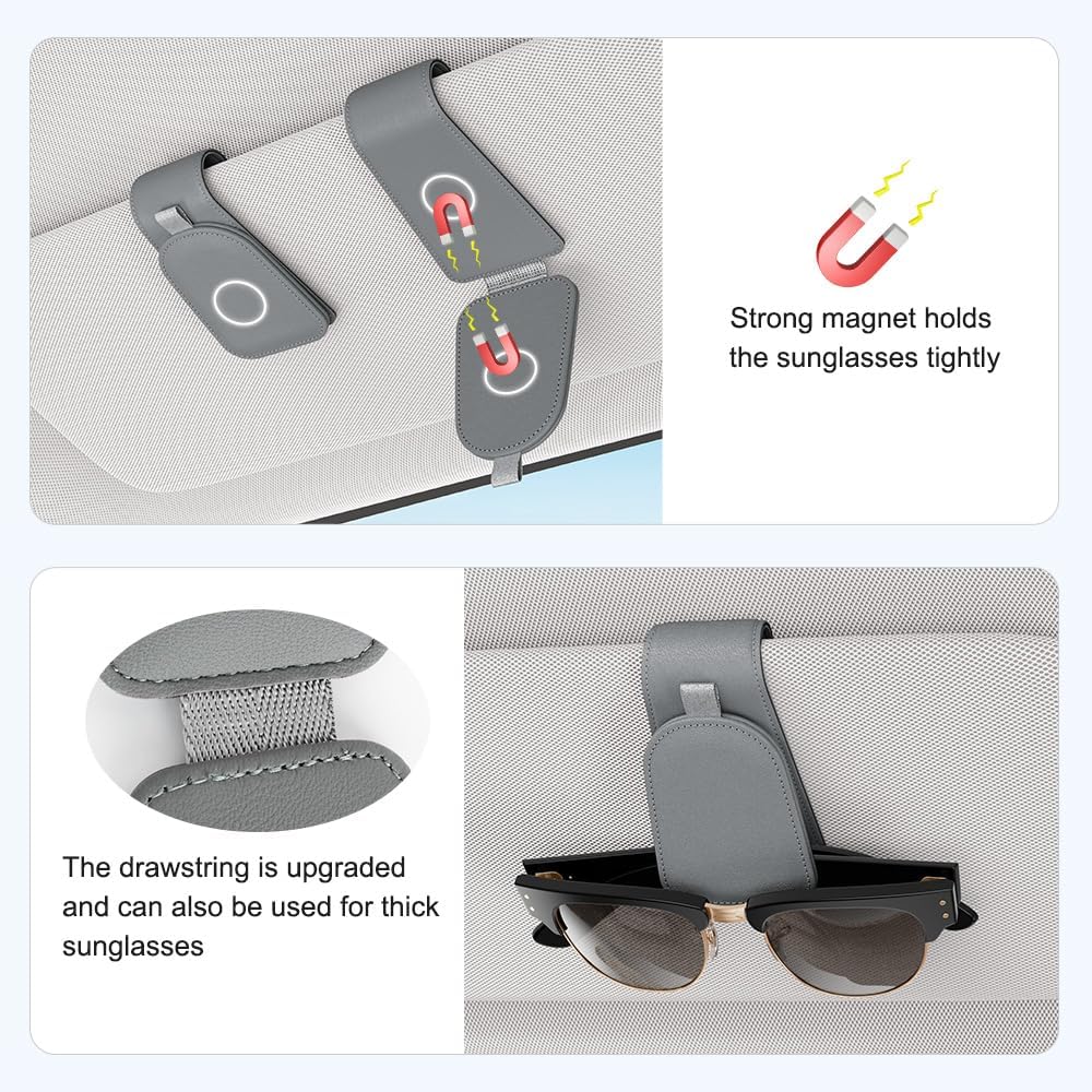 Sotfamily Sunglass Holder for Car Visor, Suede Cloth Magnetic Sunglass Organizer for Car Accessories, 2 Packs, Gray - Image 5